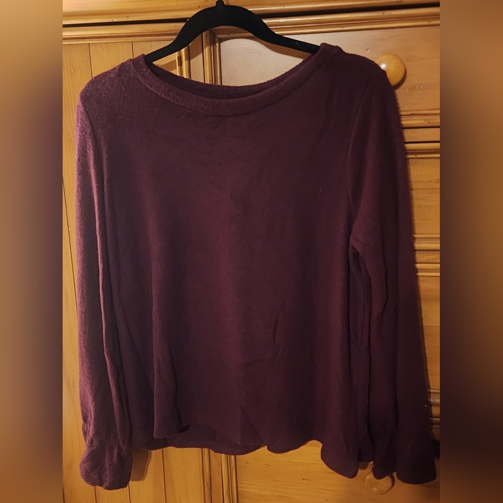 $IRIS Plus Size  Deep Burgundy Long Sleeve Fuzzy Sweater